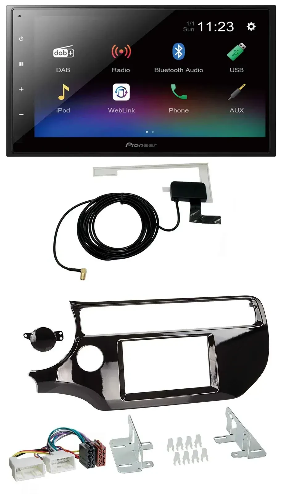 Автомагнитола для Kia Rio (UB, с 2015) Pioneer 2DIN DAB MP3 Bluetooth USB, черный глянец