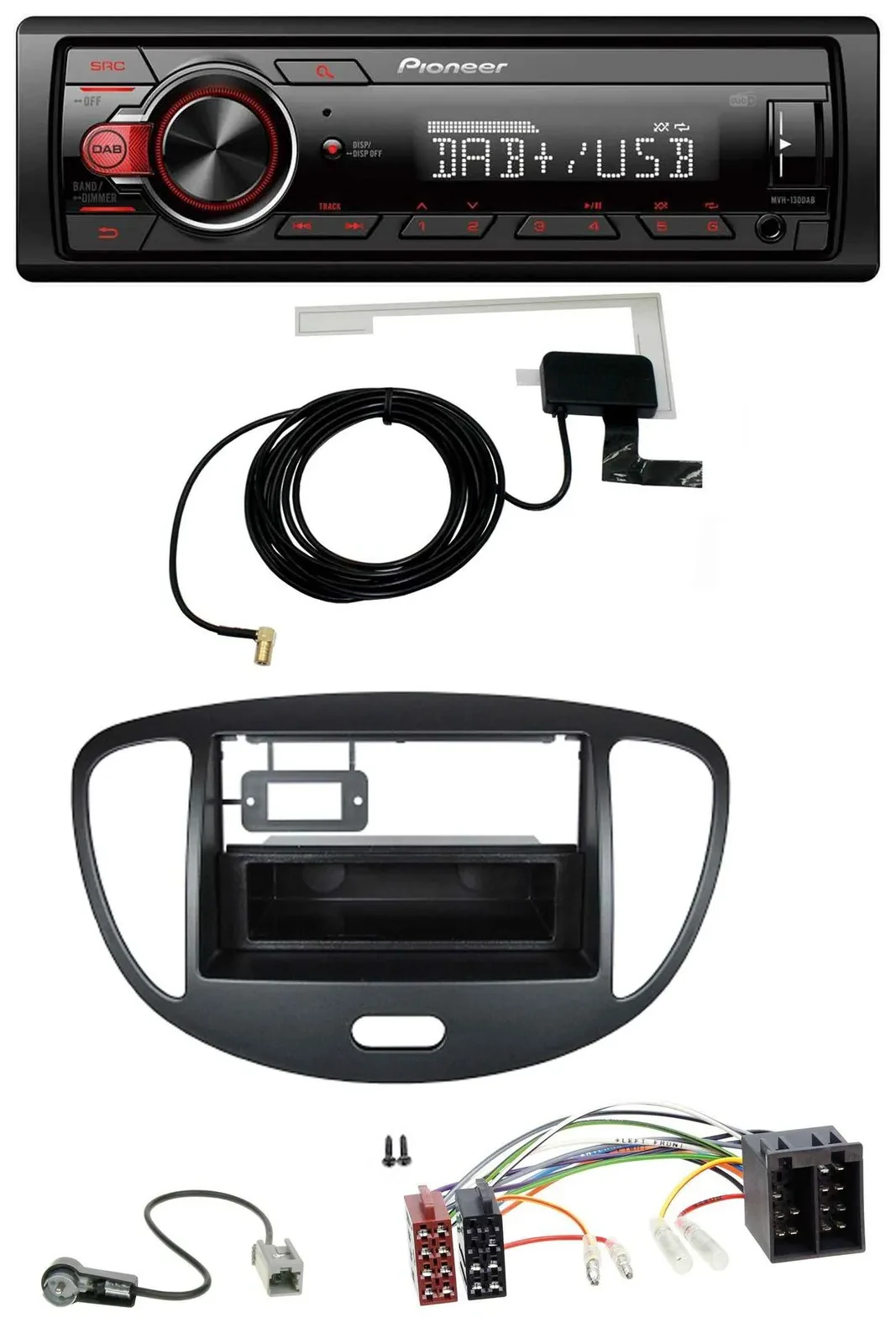 Pioneer 1DIN MP3 DAB USB AUX Autoradio für Hyundai i10 (2008-2013) schwarz