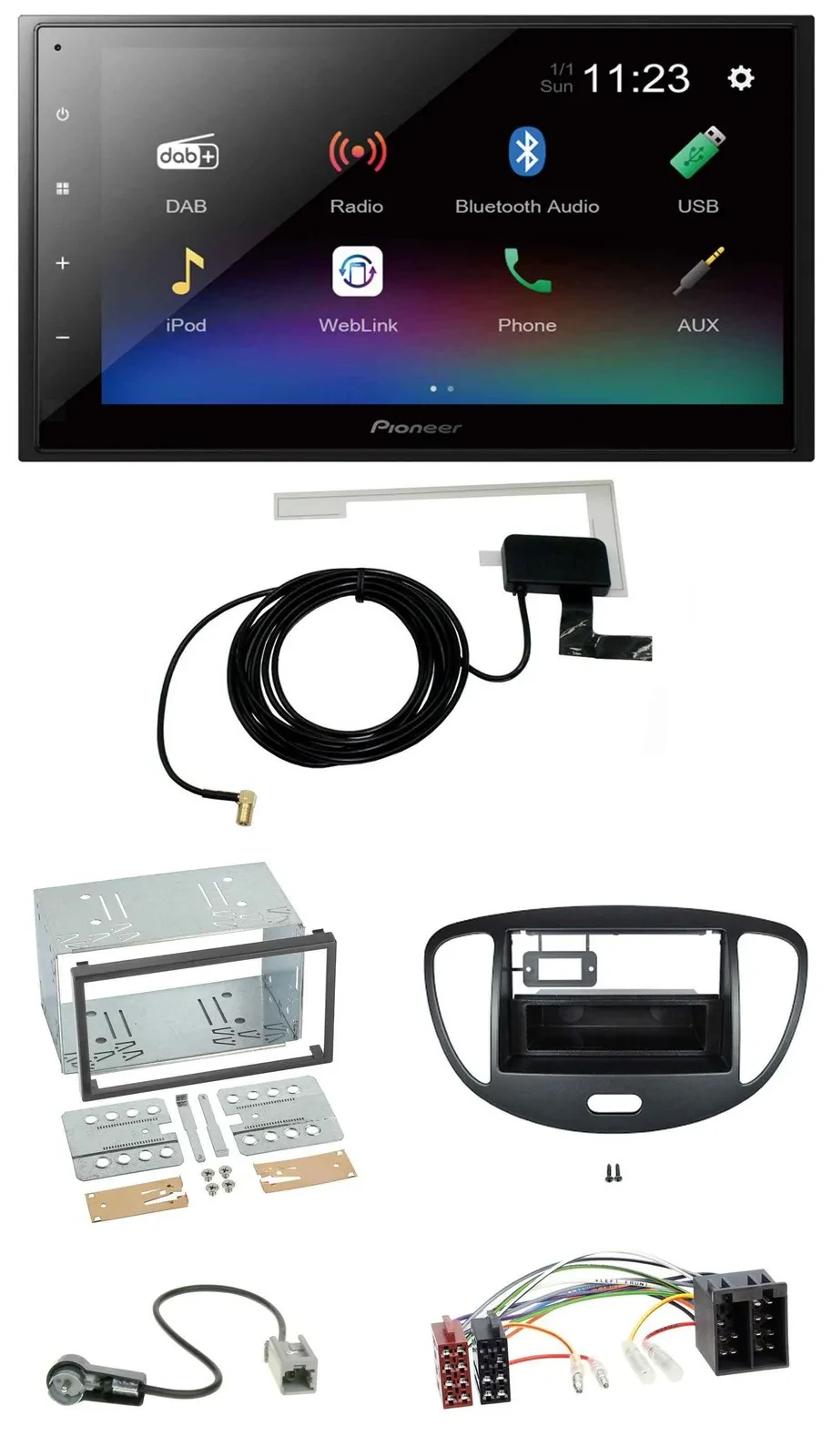 Автомагнитола для Hyundai i10 (2008–2013) Pioneer 2-DIN, DAB, MP3, Bluetooth, USB, черная