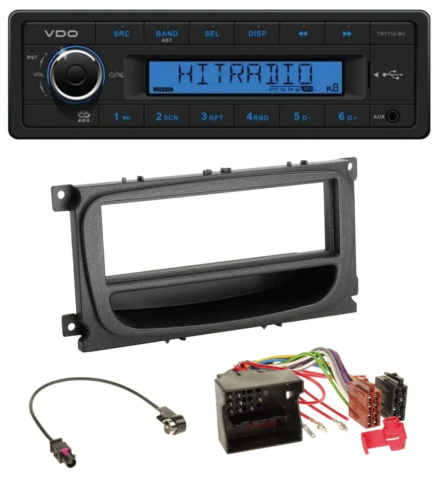 VDO AUX 1DIN MP3 USB Autoradio für Ford Mondeo S-Max 07-14 Ablagefach schwarz