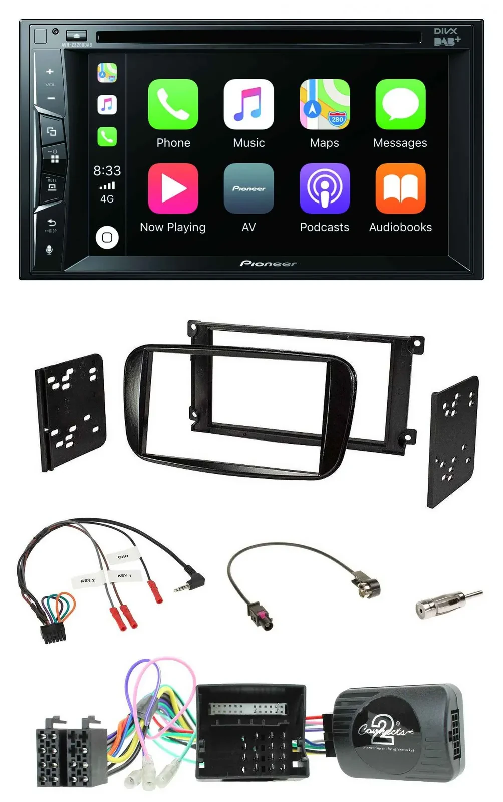 Pioneer Lenkrad USB DVD Bluetooth DAB 2DIN Autoradio für Ford Mondeo S-Max glänz