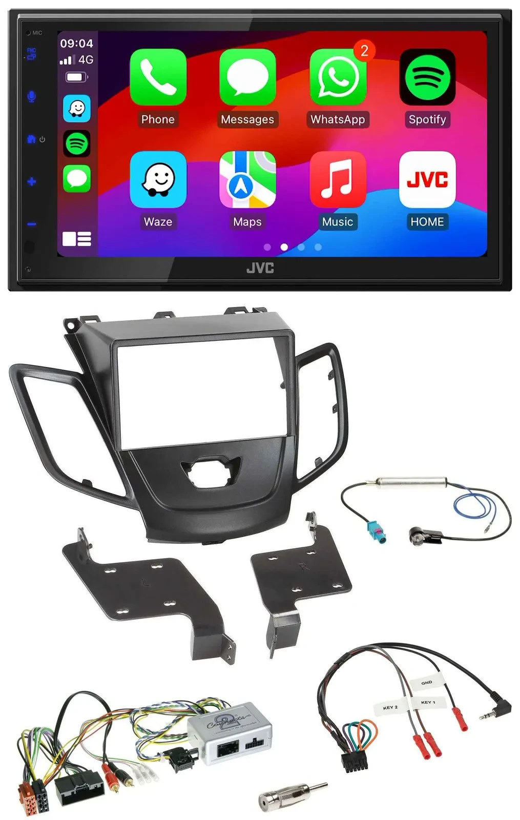JVC Bluetooth 2DIN Lenkrad DAB USB Autoradio für Ford Fiesta 10-17 schwarz
