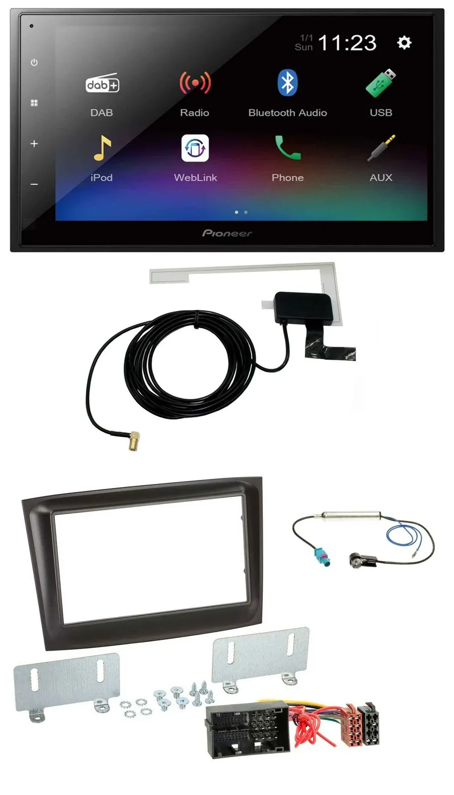 Автомагнитола для Fiat Doblo (с 2015) Pioneer DAB MP3 Bluetooth 2DIN USB, черный