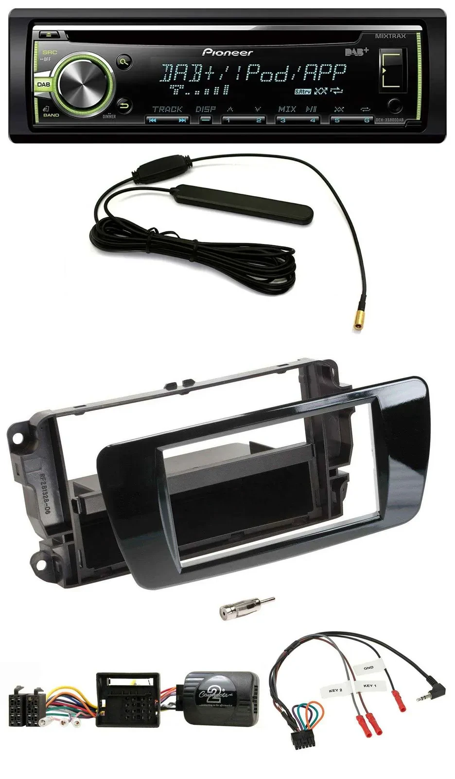 Автомагнитола Pioneer CD USB MP3 DAB для Seat Ibiza, совместимая с кнопками на руле, чёрный (рояльный лак)