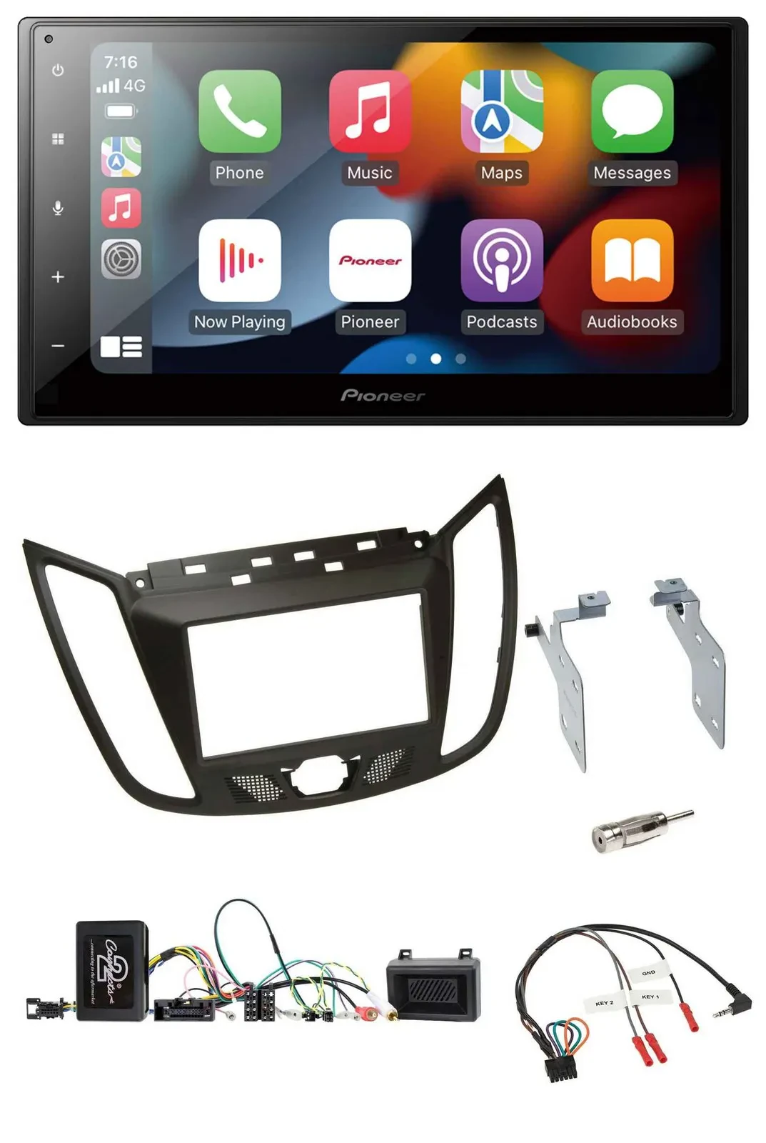 Автомагнитола Pioneer 2DIN DAB Bluetooth USB для Ford C‑Max (с 2011), коричневый