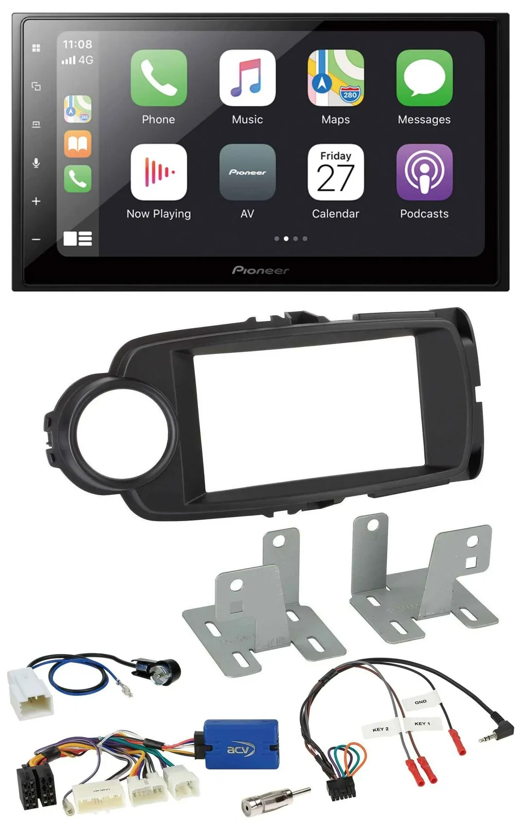Автомагнитола Pioneer 2 DIN, Bluetooth, DAB, USB, для Toyota Yaris (с 2014), черный