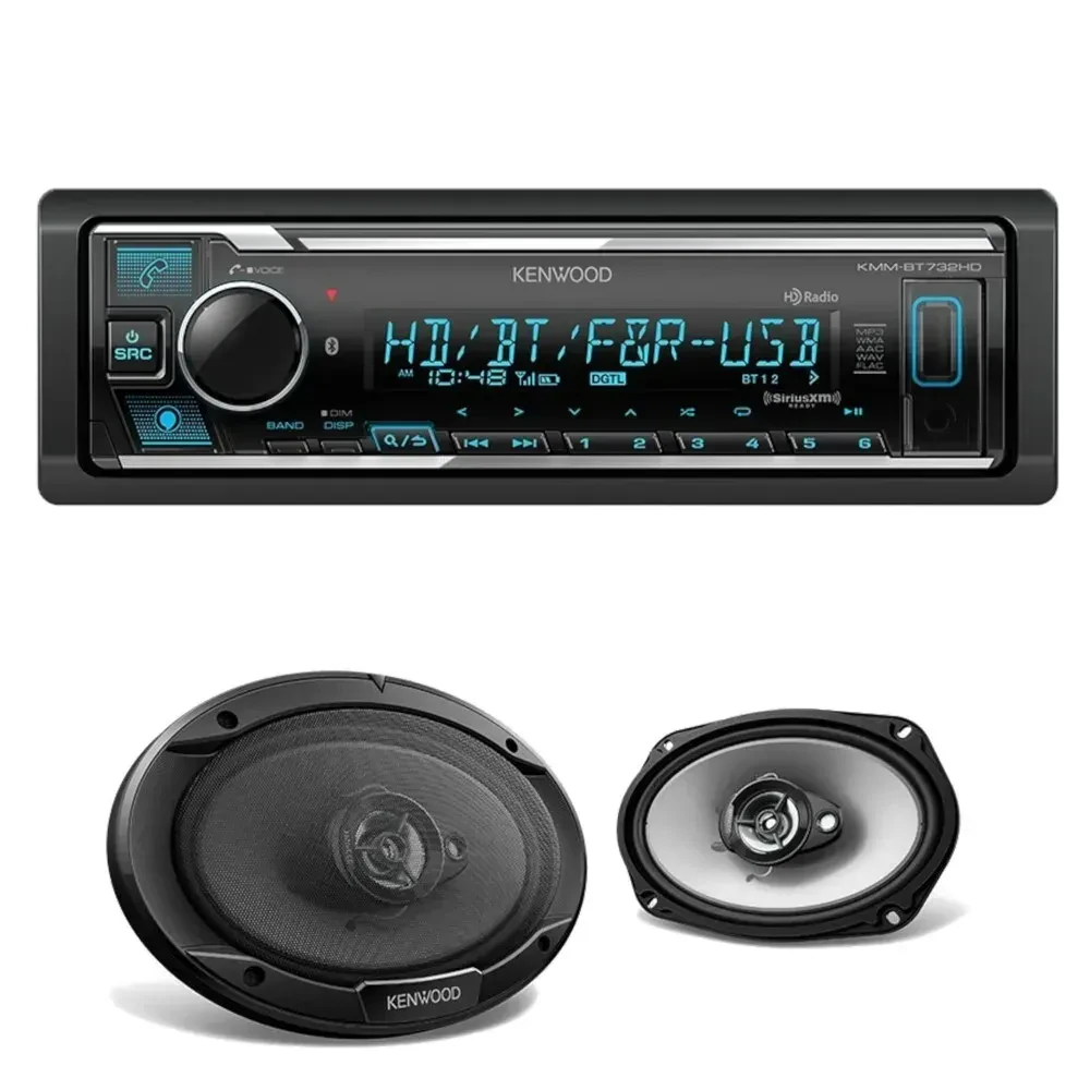 Автомагнитола Kenwood KMM-BT732HD Bluetooth, укороченный корпус (набор: 6x9" коаксиальные динамики)