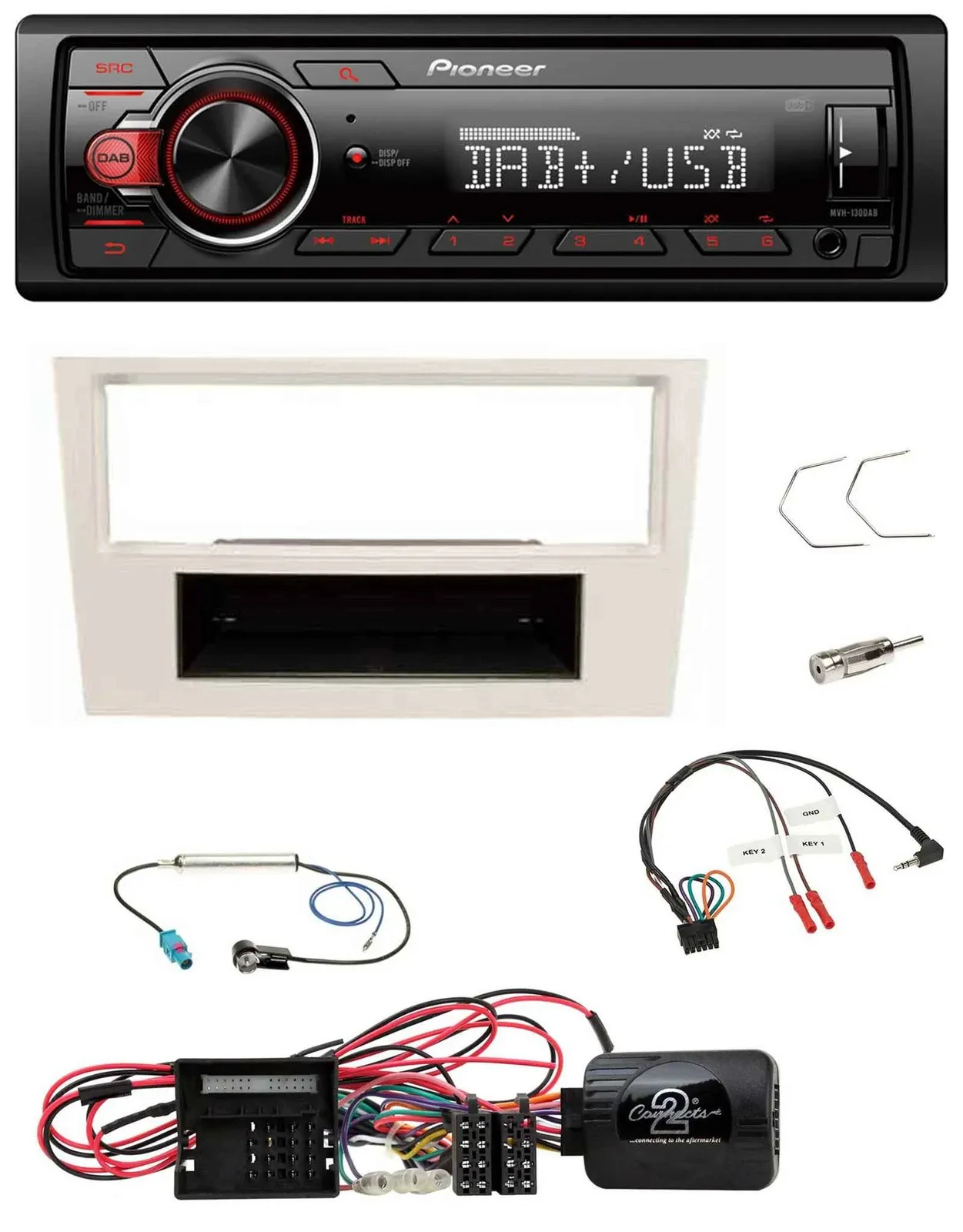 Pioneer MP3 1DIN DAB USB Lenkrad Autoradio für Opel Corsa D perl-weiss 09-14