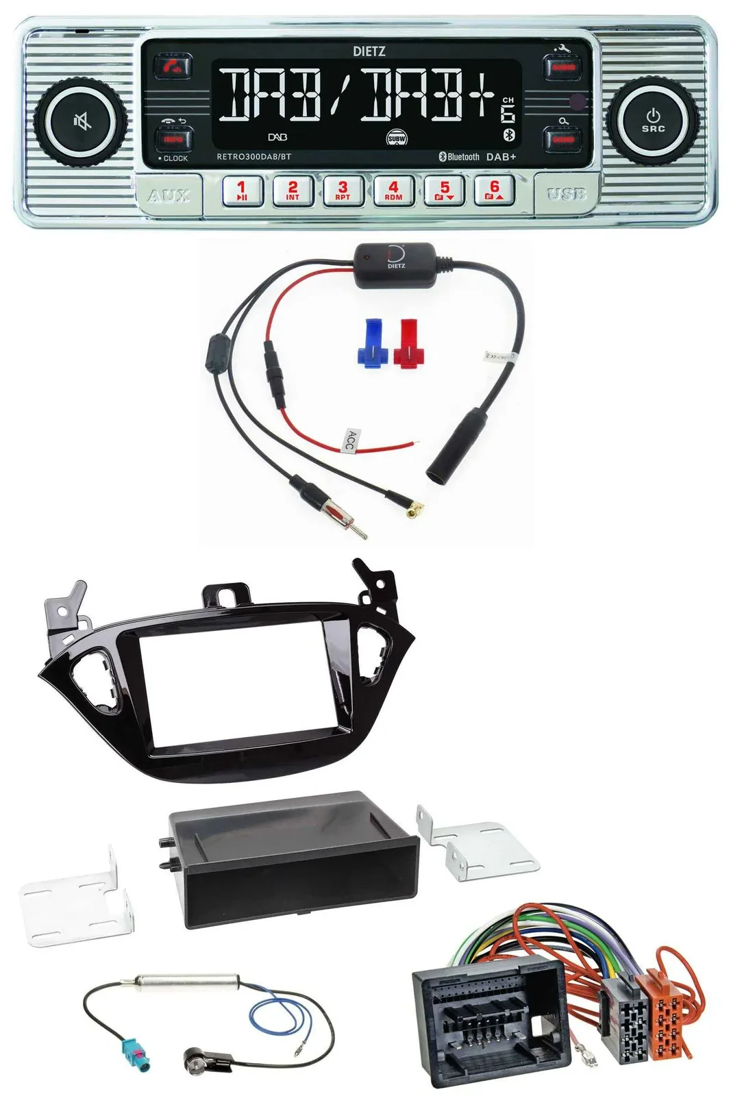 Dietz DAB USB MP3 Bluetooth Autoradio für Opel Adam ab 13 Corsa E ab 15 Ablage