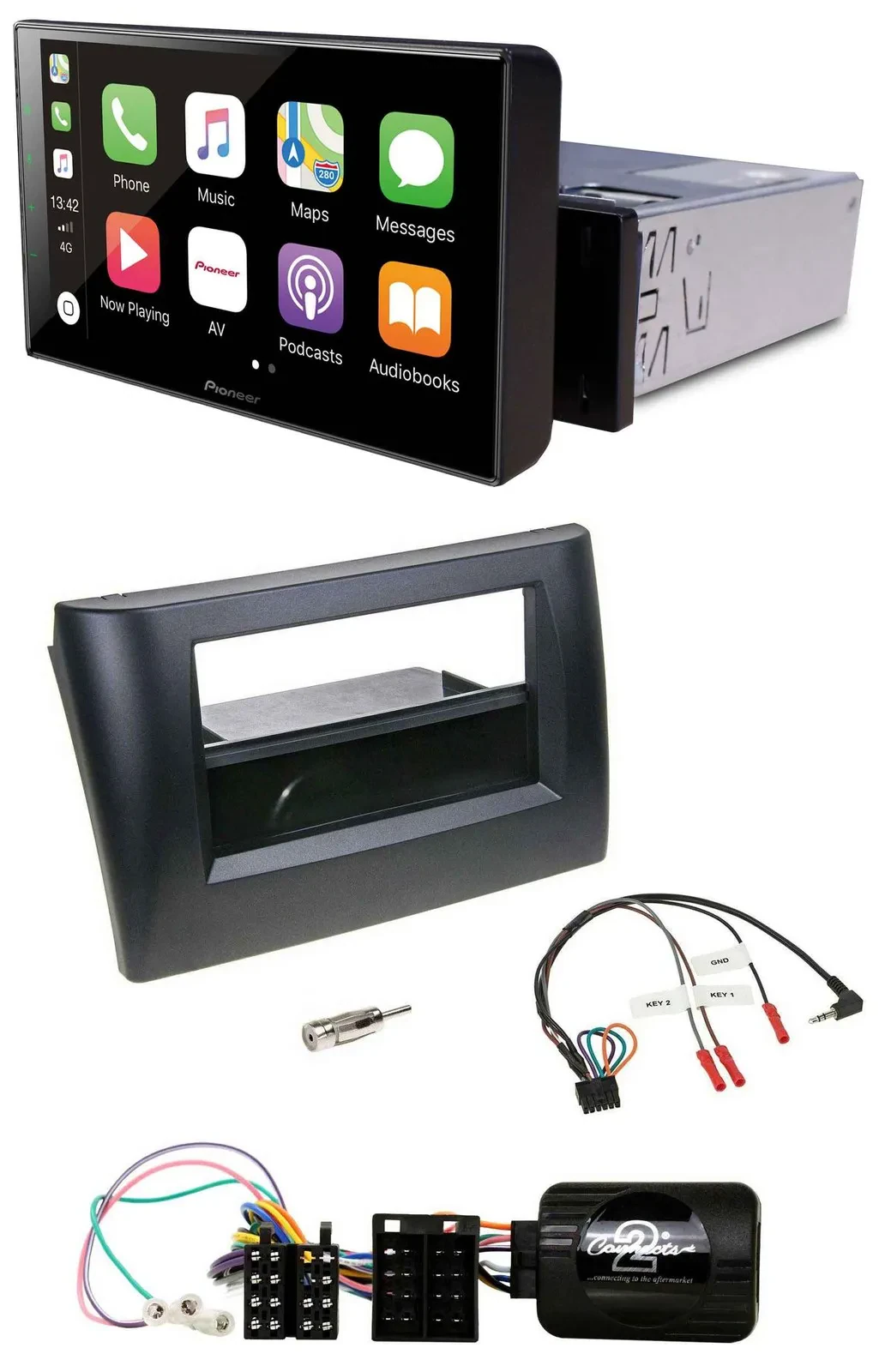 Pioneer Bluetooth Lenkrad DAB USB Autoradio für Fiat Stilo 01-07 schwarz Ablage