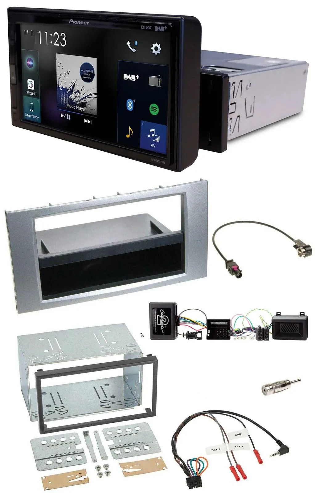 Автомагнитола для Ford Kuga (2008–2012) Pioneer DAB, Bluetooth, USB, поддержка управления на руле, серебристая