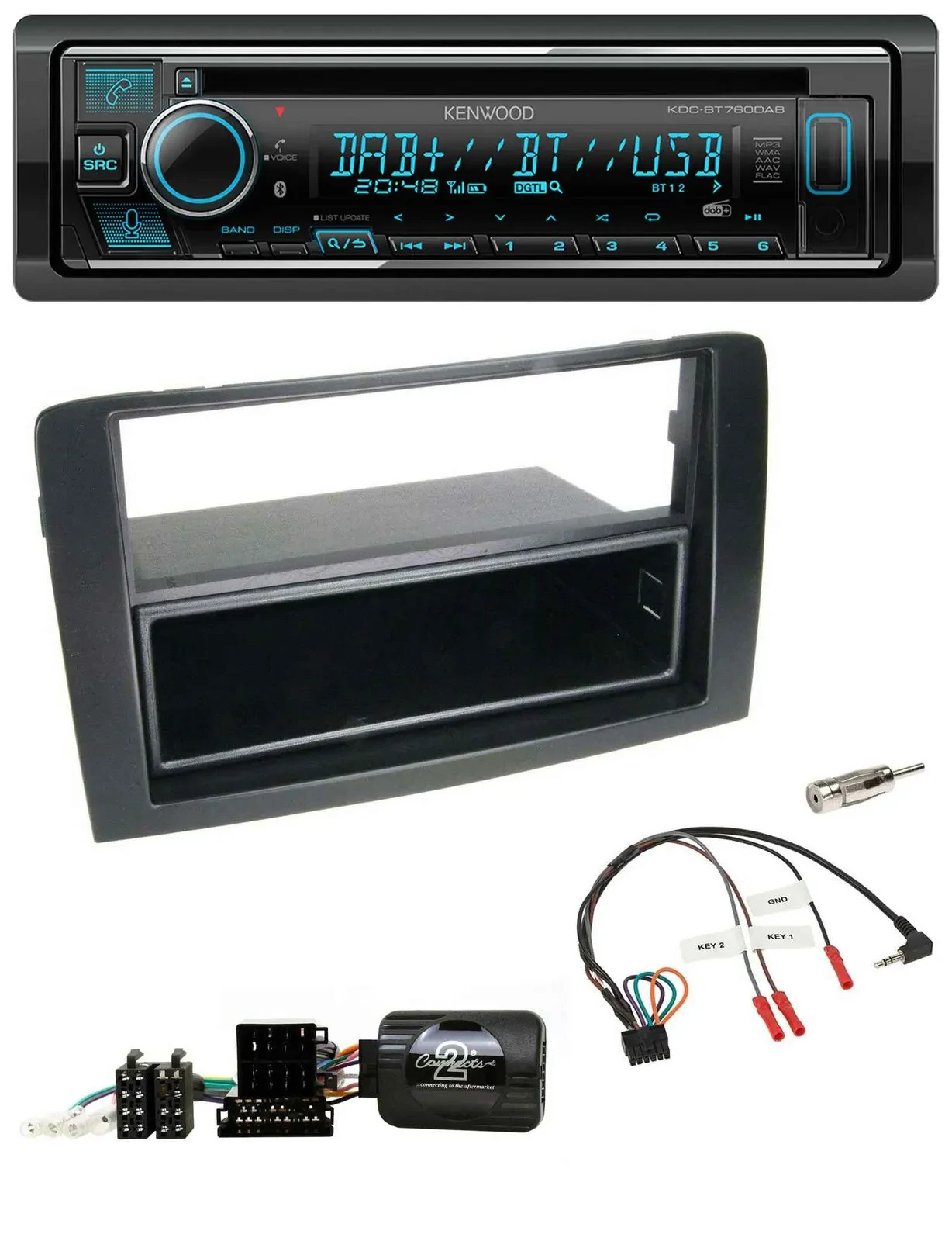 Kenwood Lenkrad Bluetooth DAB USB CD Autoradio für Fiat Idea 2006-2012 schwarz