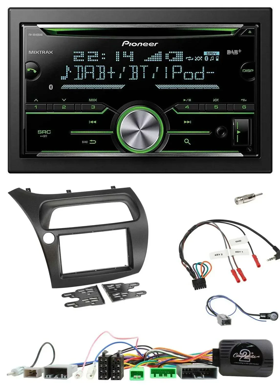 Автомагнитола для Honda Civic 2006–2012 Pioneer 2-DIN, DAB, Bluetooth, USB, CD, совместима с кнопками на руле