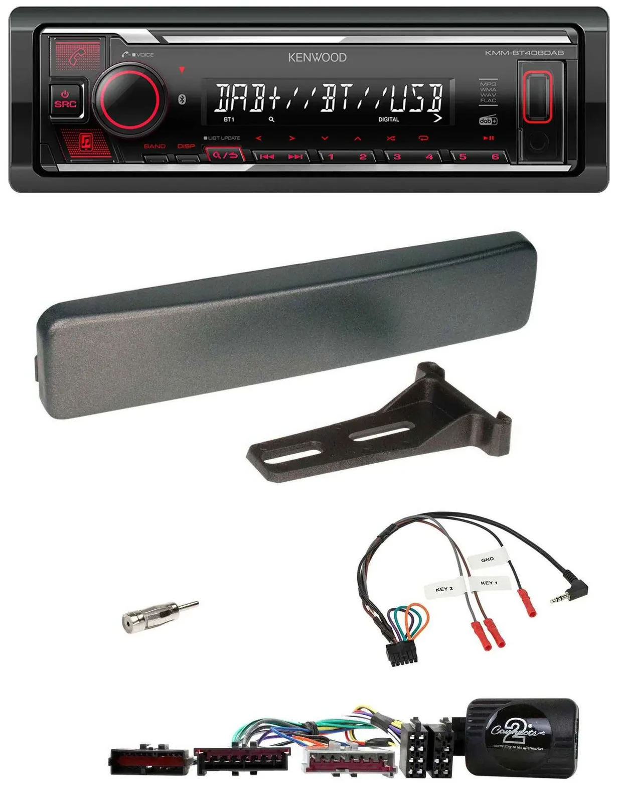 Kenwood Lenkrad Bluetooth USB DAB Autoradio für Ford Mondeo Focus anthrazit