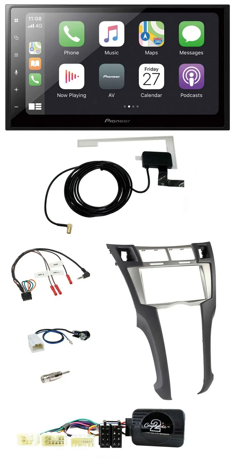 Автомагнитола для Toyota Yaris 2006–2011 Pioneer 2 DIN, Bluetooth, DAB, USB, поддержка управления на руле