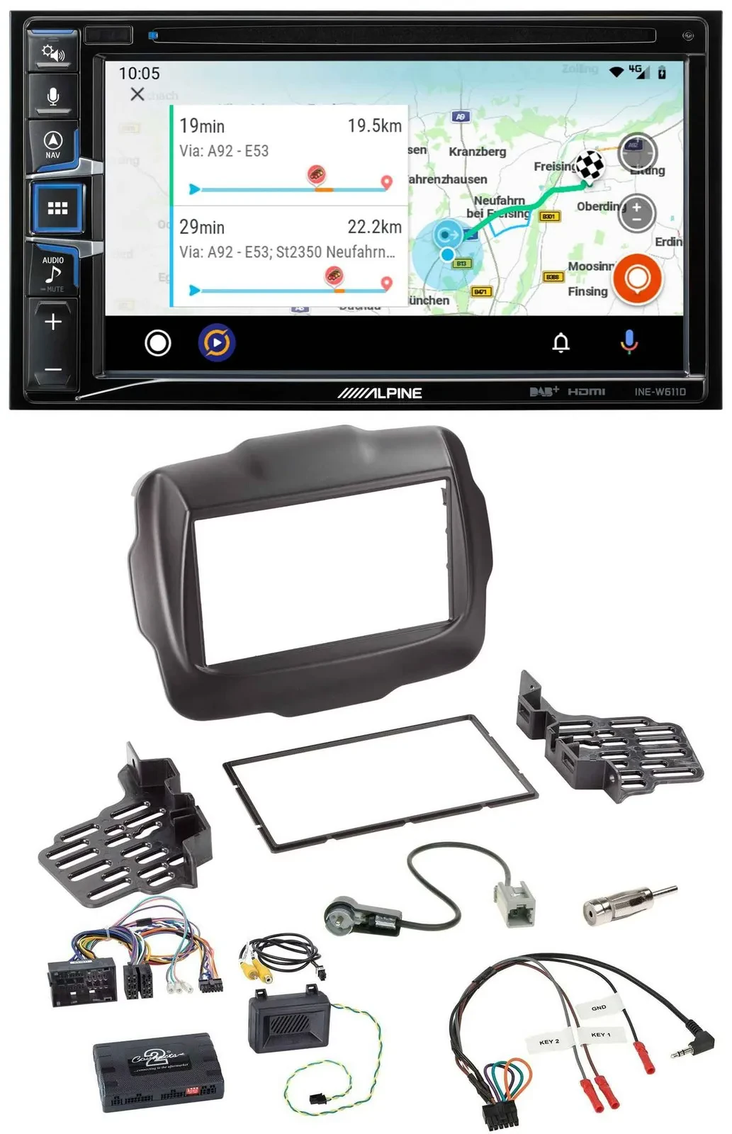 Alpine Bluetooth TMC USB DAB 2DIN Lenkrad Navigation für Jeep Renegade ab 2015