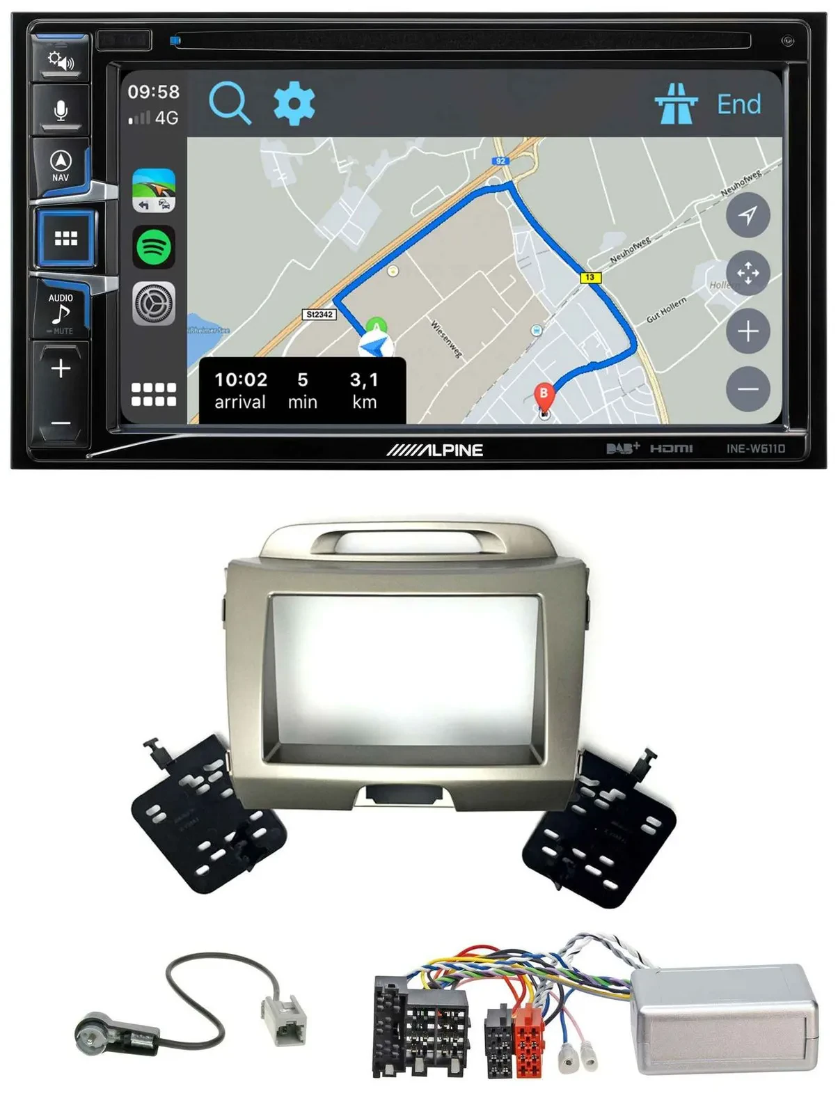 Alpine DAB TMC Bluetooth 2DIN USB Lenkrad Navigation für Kia Sportage 3 2010-201