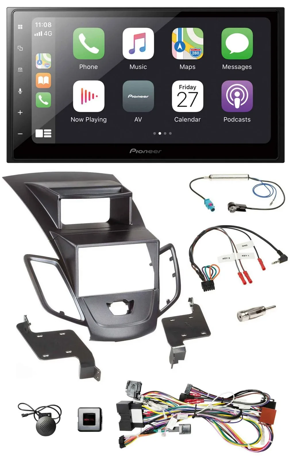 Pioneer Lenkrad Bluetooth DAB 2DIN USB Autoradio für Ford Fiesta Display 2008-10