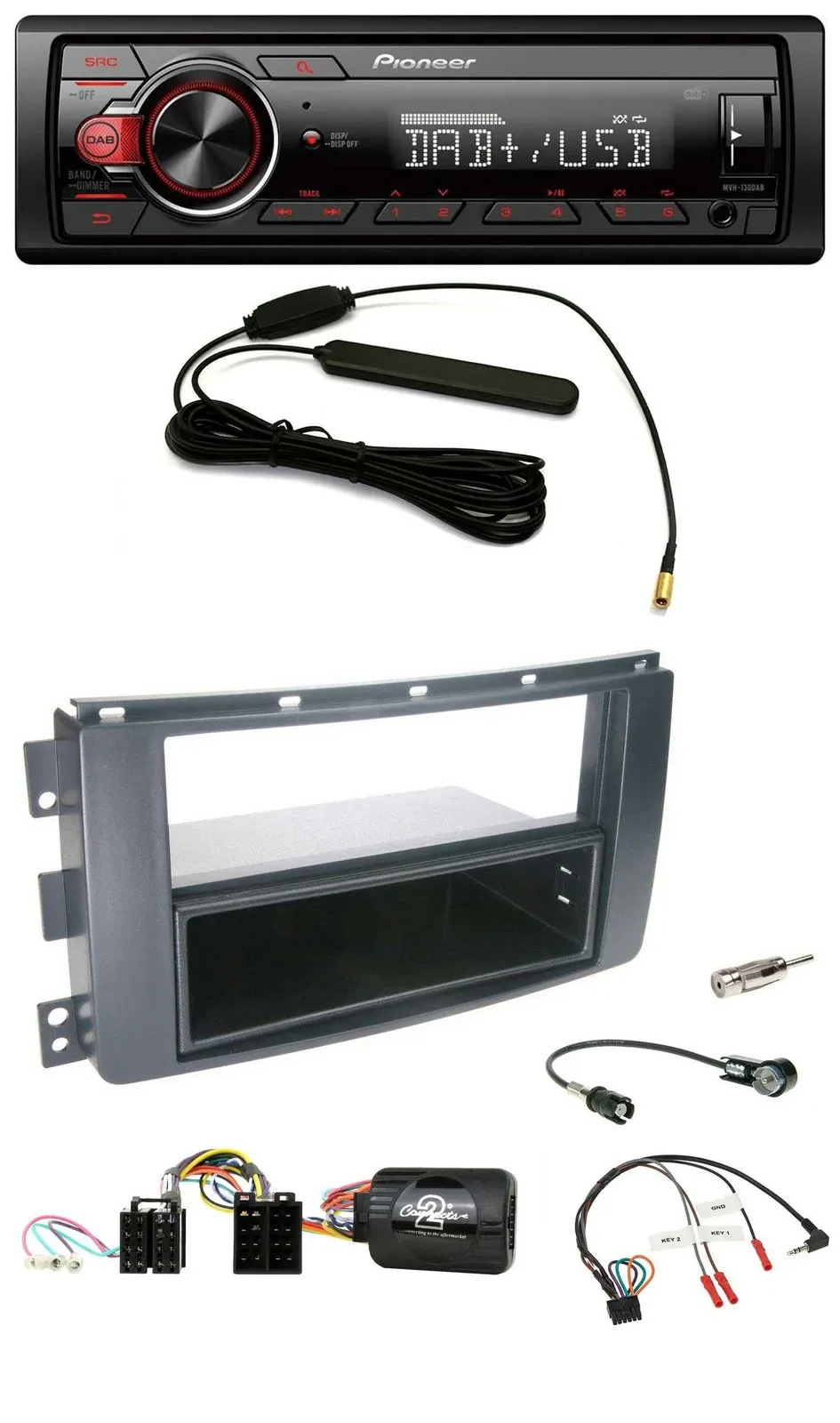 Pioneer MP3 DAB 1DIN Lenkrad USB Autoradio für Smart ForFour 2004-2006 schwarz
