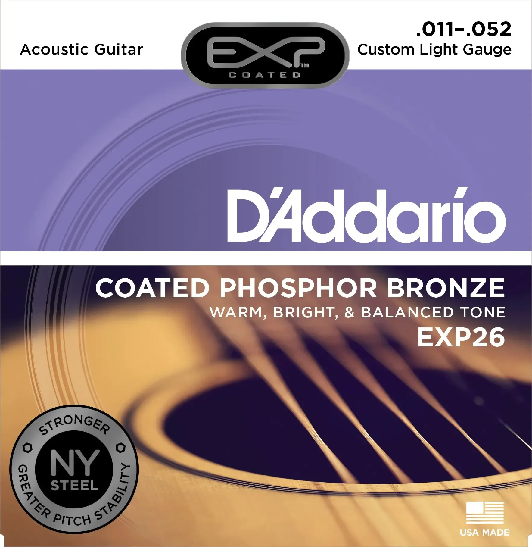 Струны для акустической гитары D'Addario EXP26 11-52, бронза фосфорная с покрытием EXP