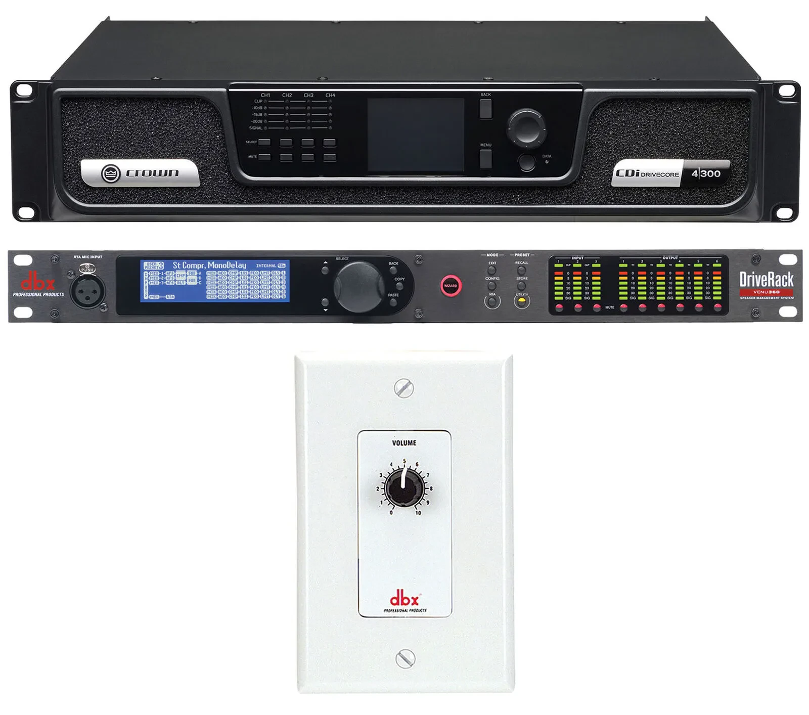 Crown CDI4300 CDI 4 x 300 Watt 70V Commercial Amplifier+DriveRack+Wall Control