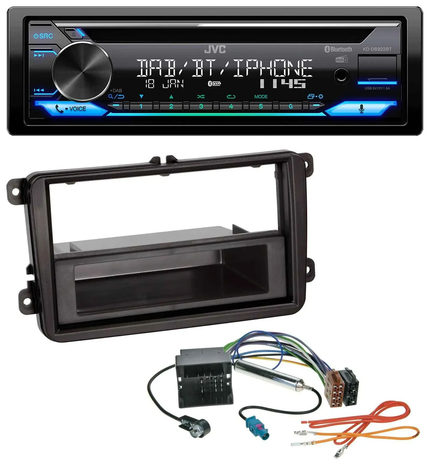 JVC Bluetooth MP3 USB DAB CD Autoradio für VW Caddy Golf V VI Jetta ab 03
