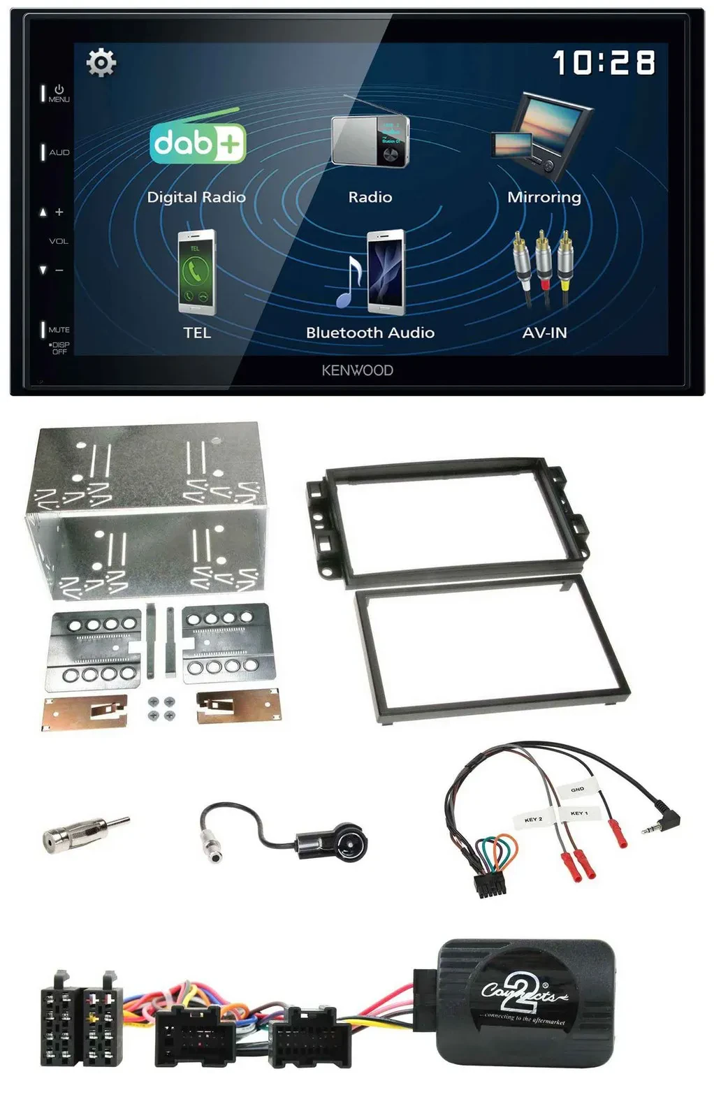 Автомагнитола для Chevrolet Aveo/Captiva Kenwood 2DIN, Bluetooth, USB, DAB, поддержка кнопок на руле