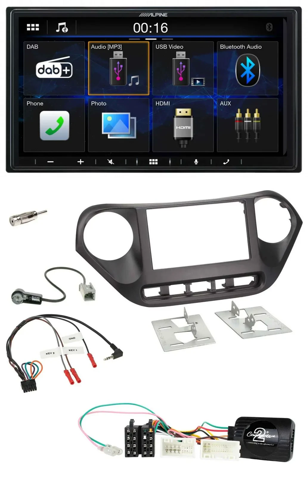 Alpine Bluetooth 2DIN Lenkrad DAB USB Autoradio für Hyundai i10 ab 2014