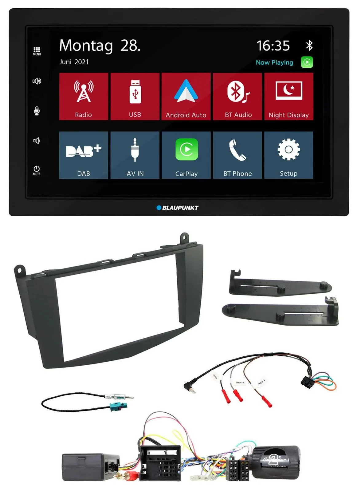 Blaupunkt Lenkrad Bluetooth DAB 2DIN USB Autoradio für Mercedes C W204 Aktivsyst