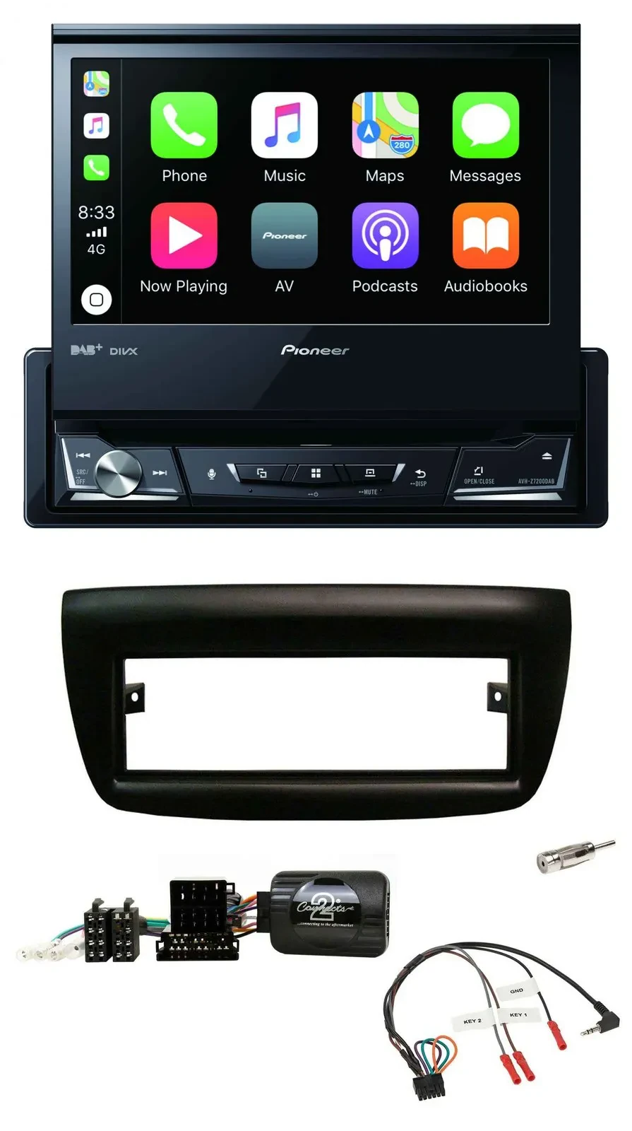 Автомагнитола Pioneer DVD, Bluetooth, DAB, USB для Fiat Doblo 2012–2015, черная