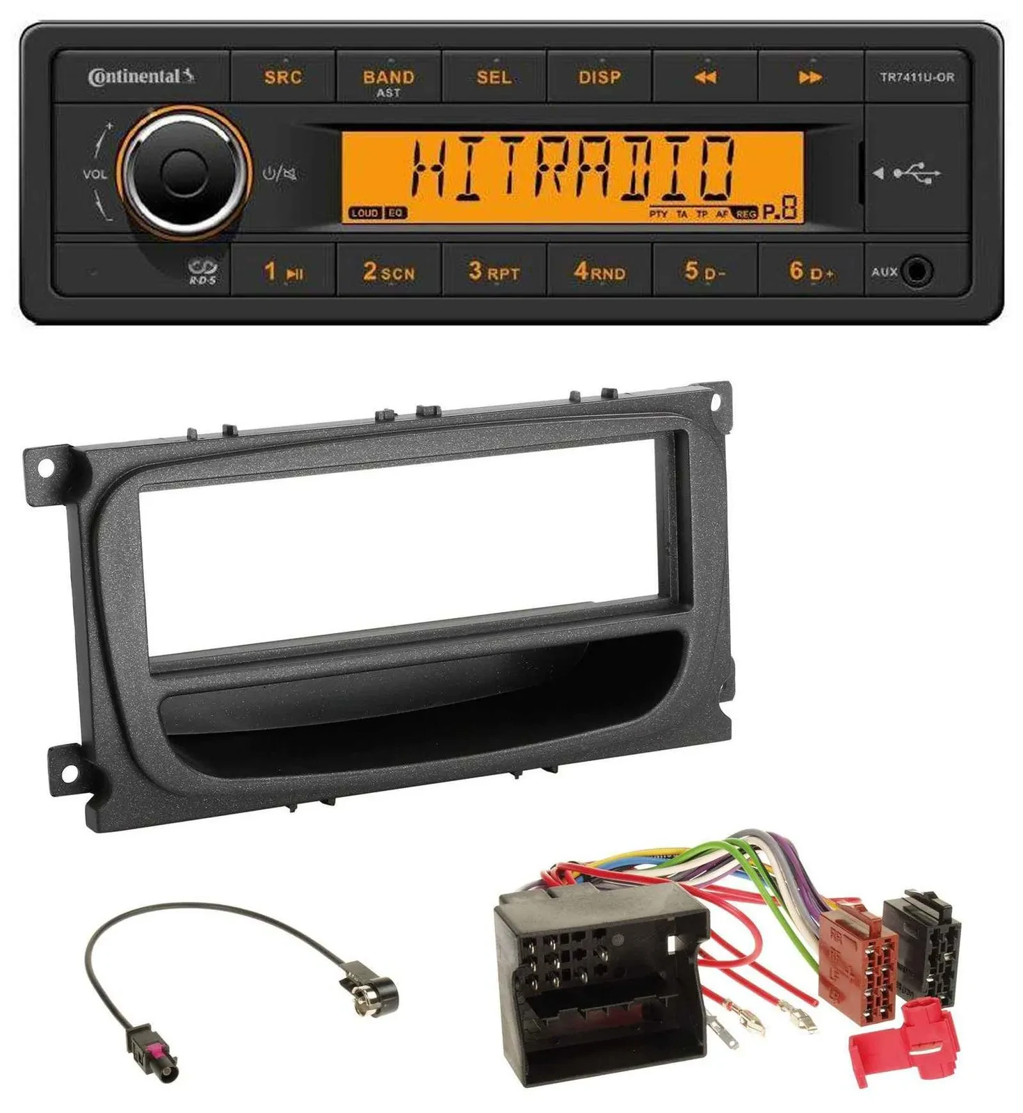 Continental 1DIN USB AUX MP3 Autoradio für Ford C-Max Focus Galaxy ab 2007 Ablag