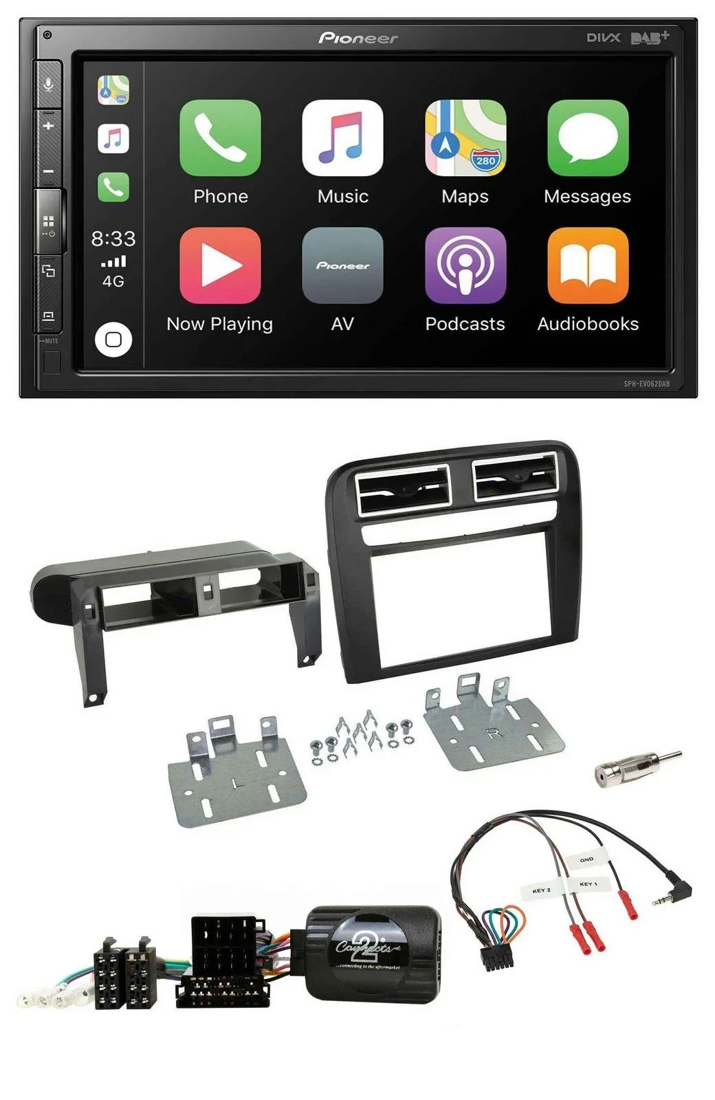 Автомагнитола Pioneer 2-DIN DAB Bluetooth USB для Fiat Grande Punto (2006–2009), черная