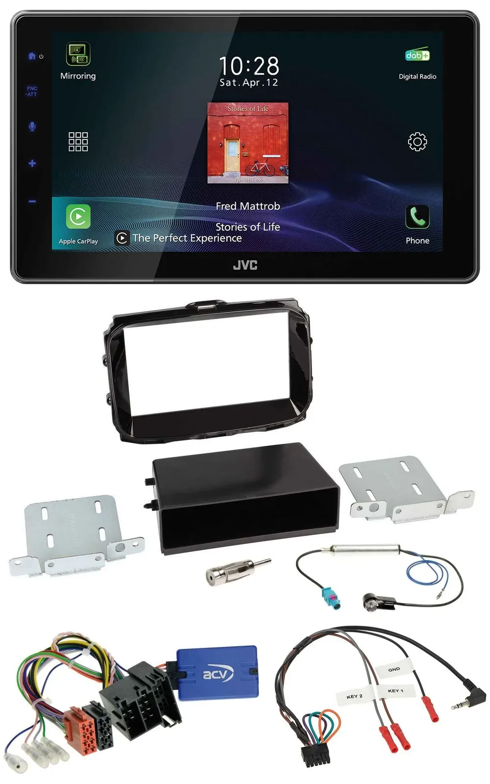 JVC DAB Lenkrad Bluetooth USB Autoradio für Alfa Romeo Giulietta 13-21 ISO piano