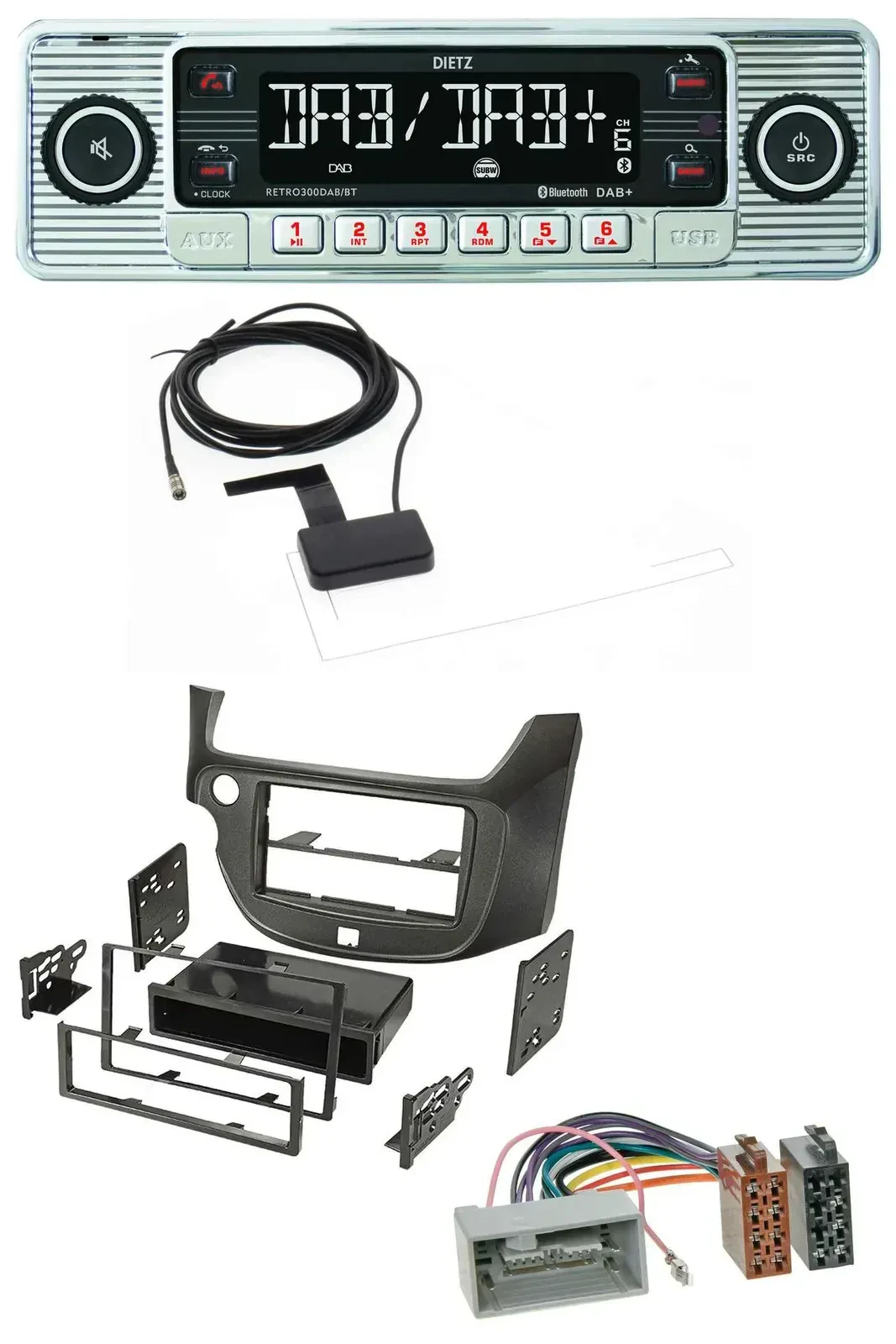 Dietz Bluetooth USB MP3 DAB Autoradio für Honda Jazz (ab 2009) dunkelgrau