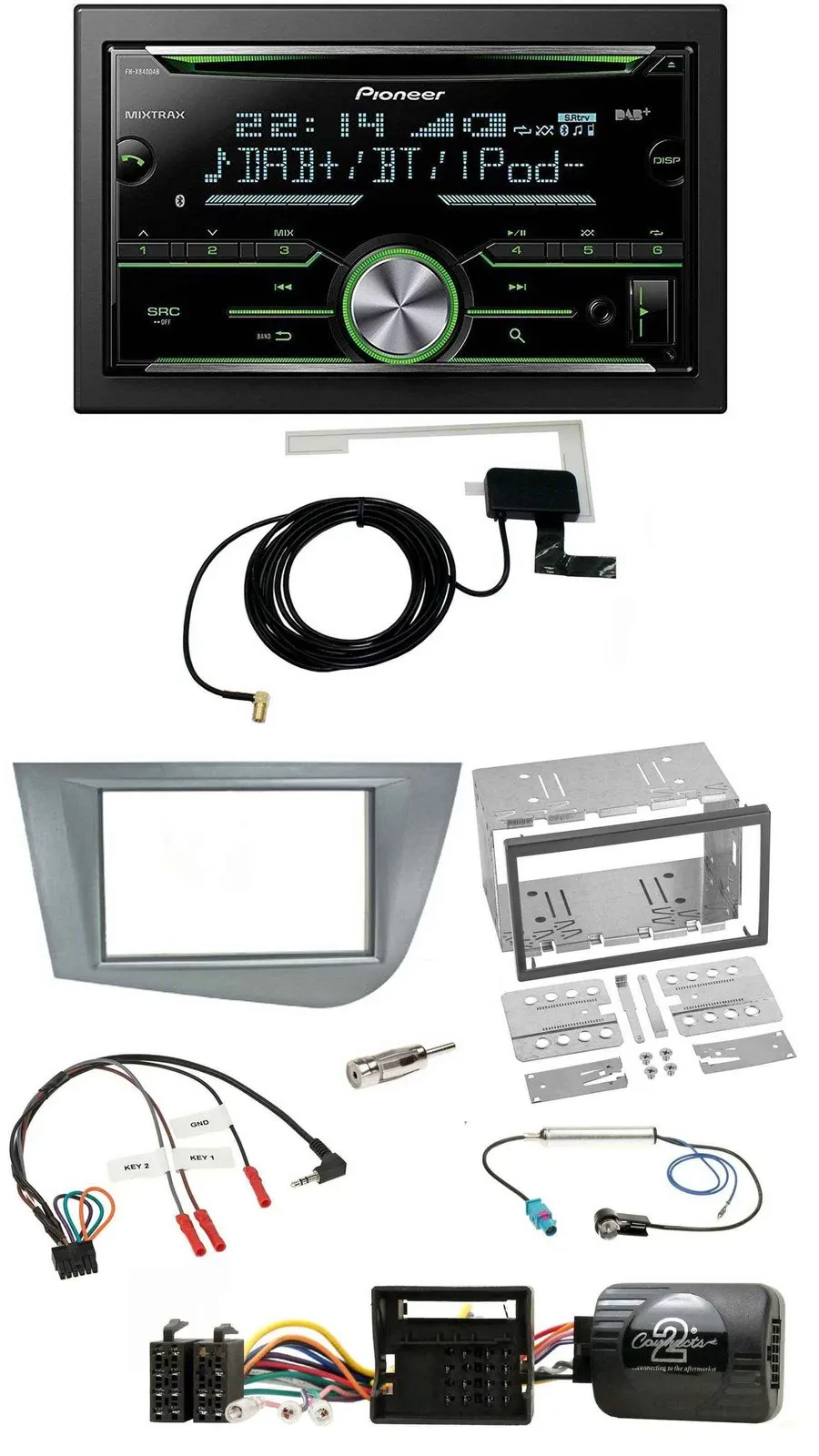 Автомагнитола Pioneer 2-DIN, CD, USB, Bluetooth, DAB, для Seat Leon 2005–2012, серебристая