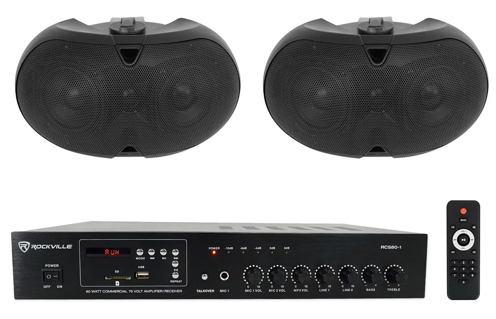 Трансляционный усилитель Rockville RCS80-1 Black с настенной акустикой