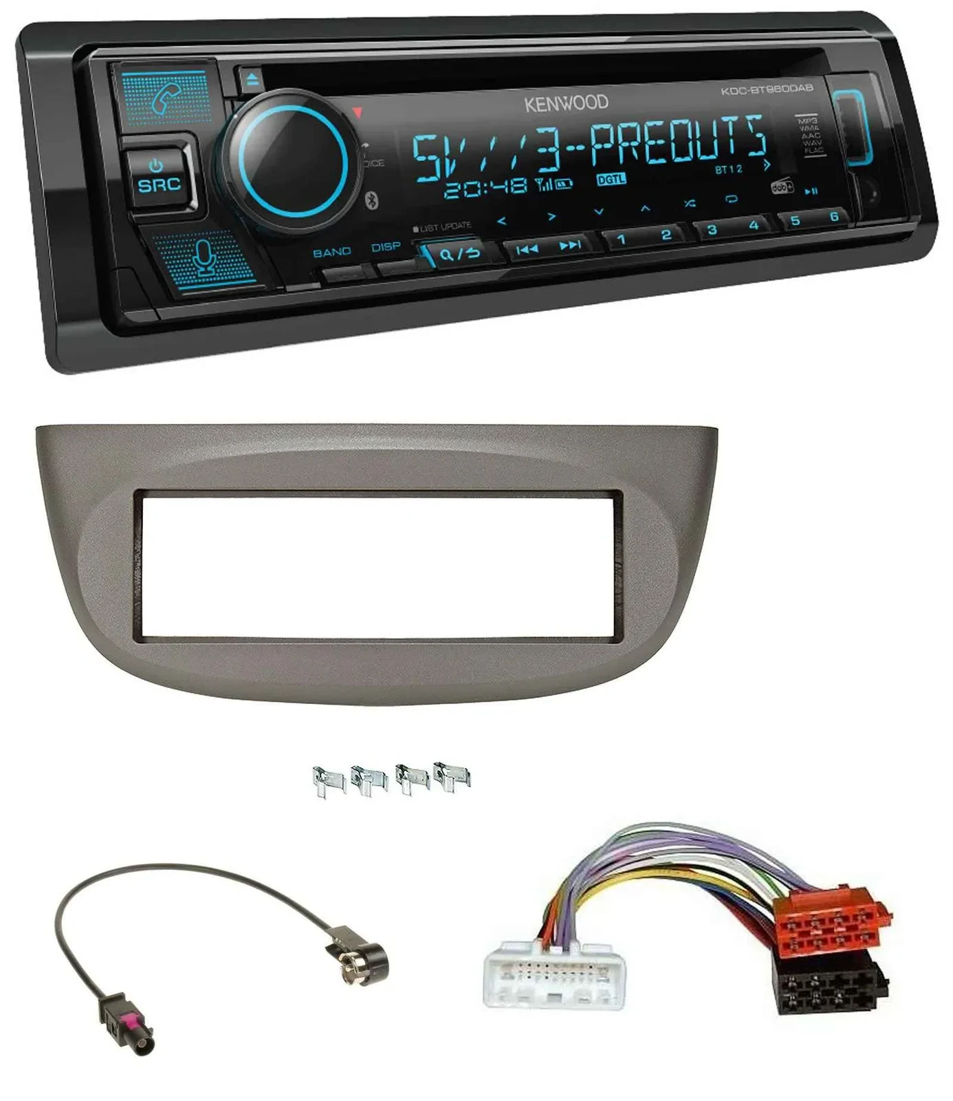 Автомагнитола для Renault Twingo (с 2015) Kenwood Bluetooth USB CD MP3 DAB бежево-серая