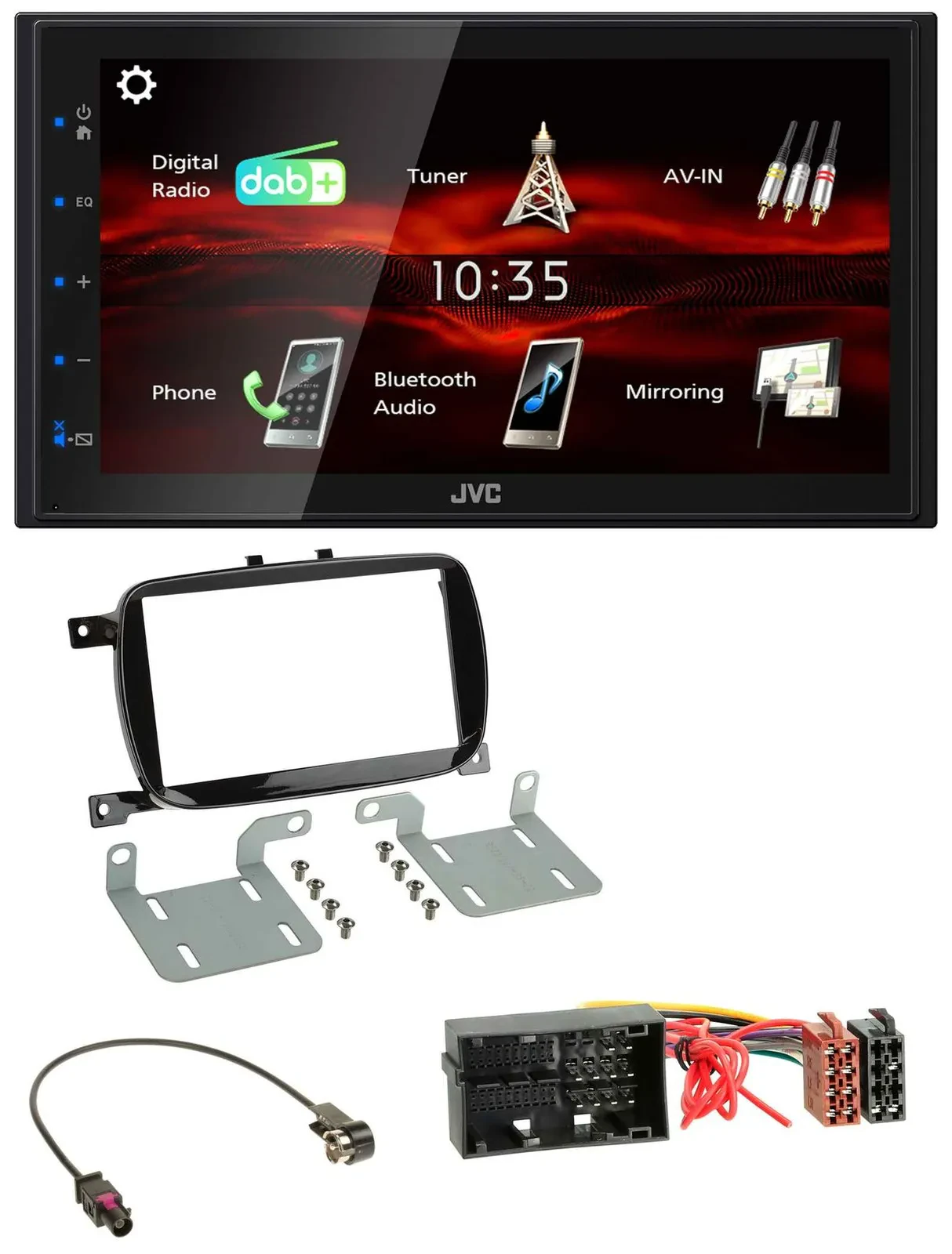 JVC USB Bluetooth MP3 DAB 2DIN Autoradio für Fiat 500X ab 2016 klavierlack schwa