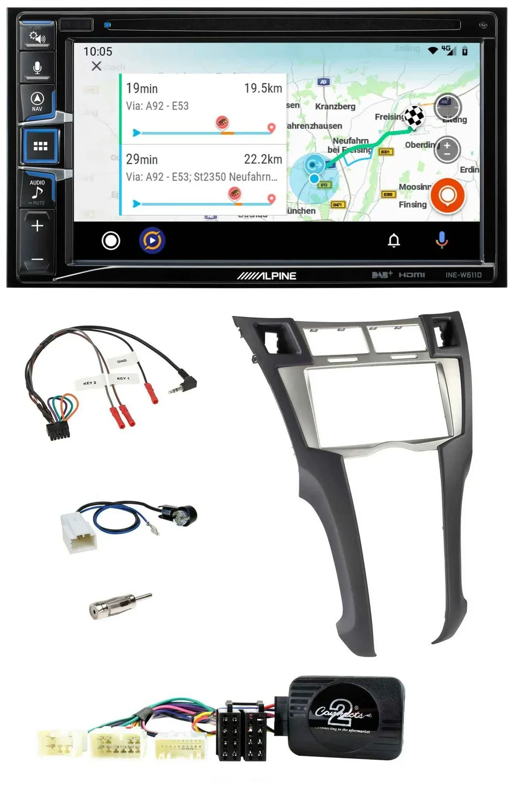 Автомагнитола для Toyota Yaris 2006–2011 Alpine 2 DIN, Bluetooth, USB, DAB, TMC, поддержка кнопок на руле, навигация