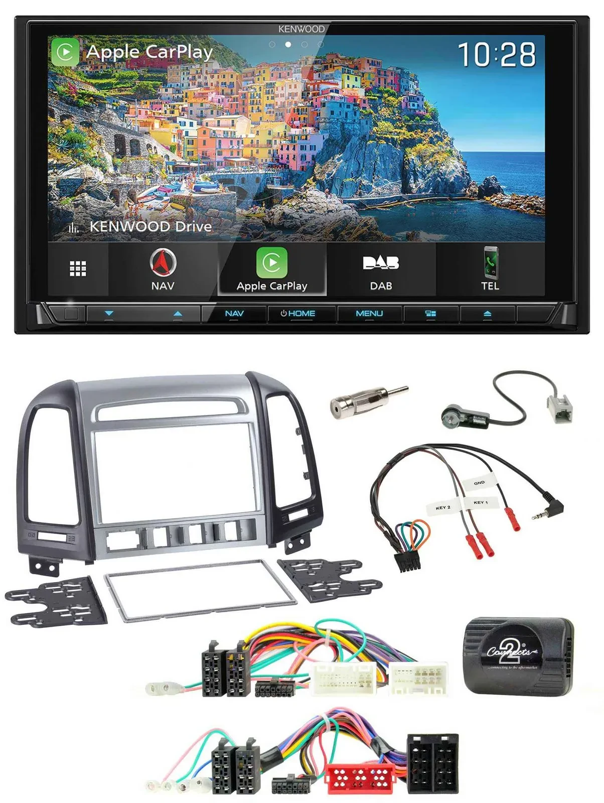Kenwood Bluetooth Lenkrad 2DIN USB TMC DAB Navigation für Hyundai SantaFe 2010-2