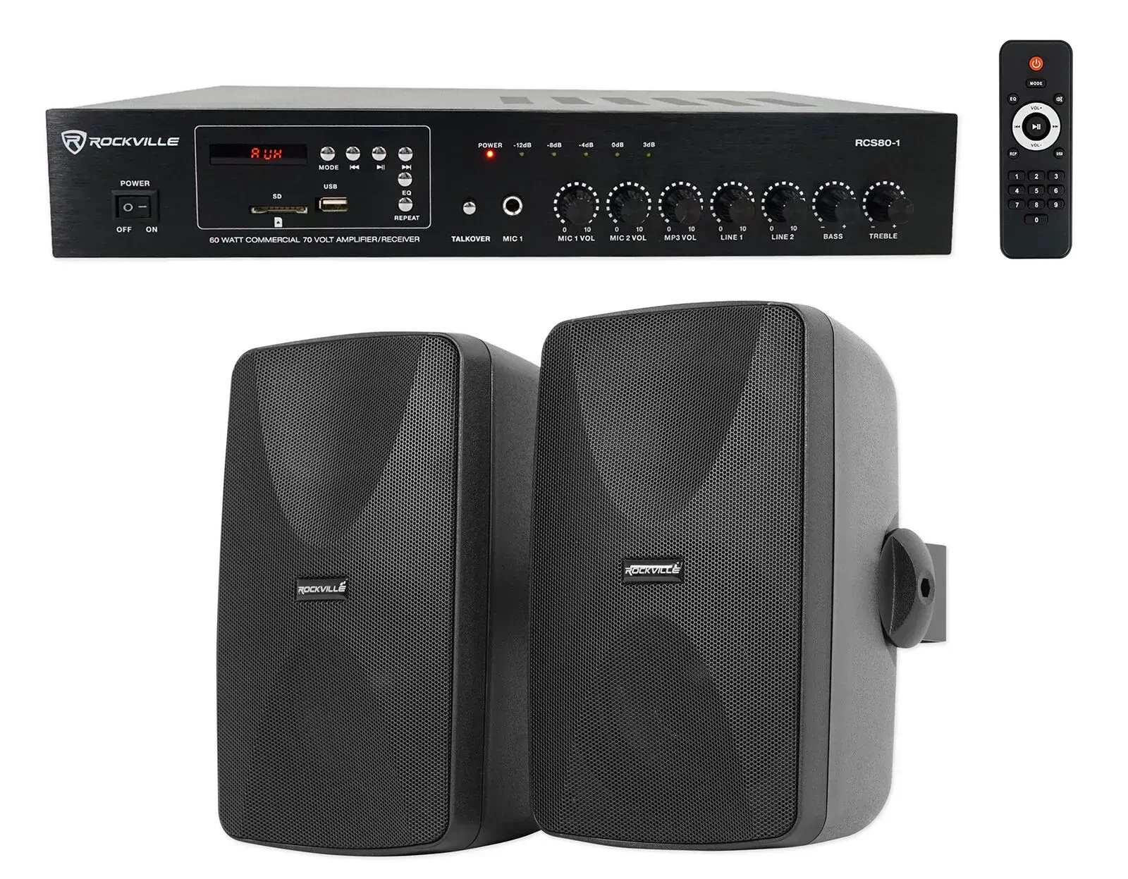 Настенная акустика Rockville RCS80-1+(2) WET-5B Black с усилителем (пара)