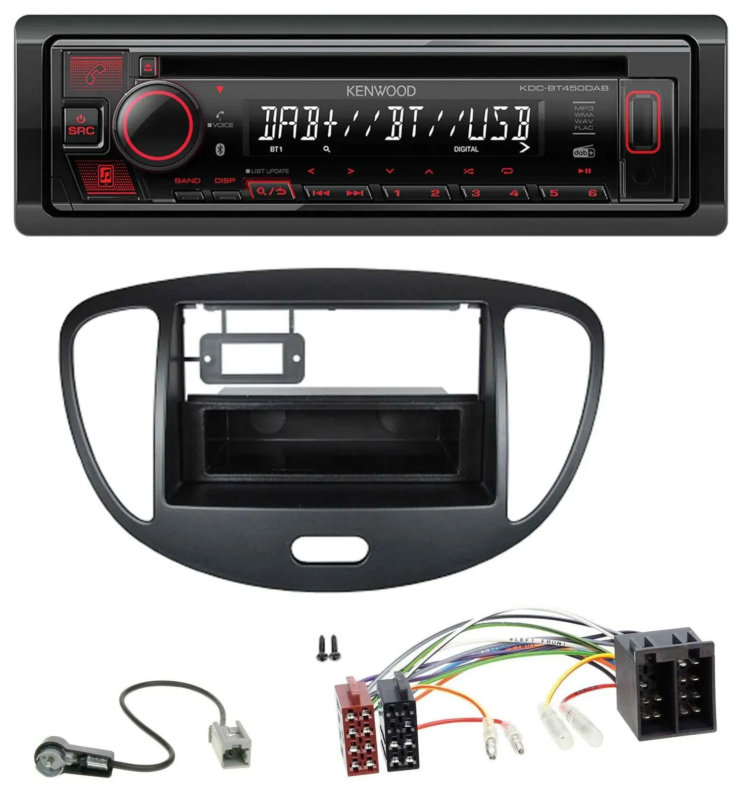 Kenwood MP3 CD USB Bluetooth DAB Autoradio für Hyundai i10 (2008-2013) schwarz