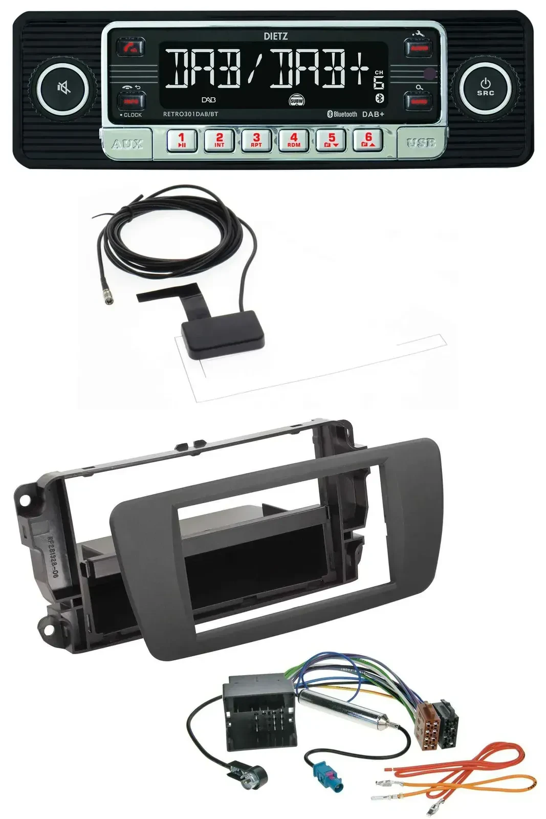 Dietz DAB Bluetooth USB MP3 Autoradio für Seat Ibiza (ab 12) - tuam grey