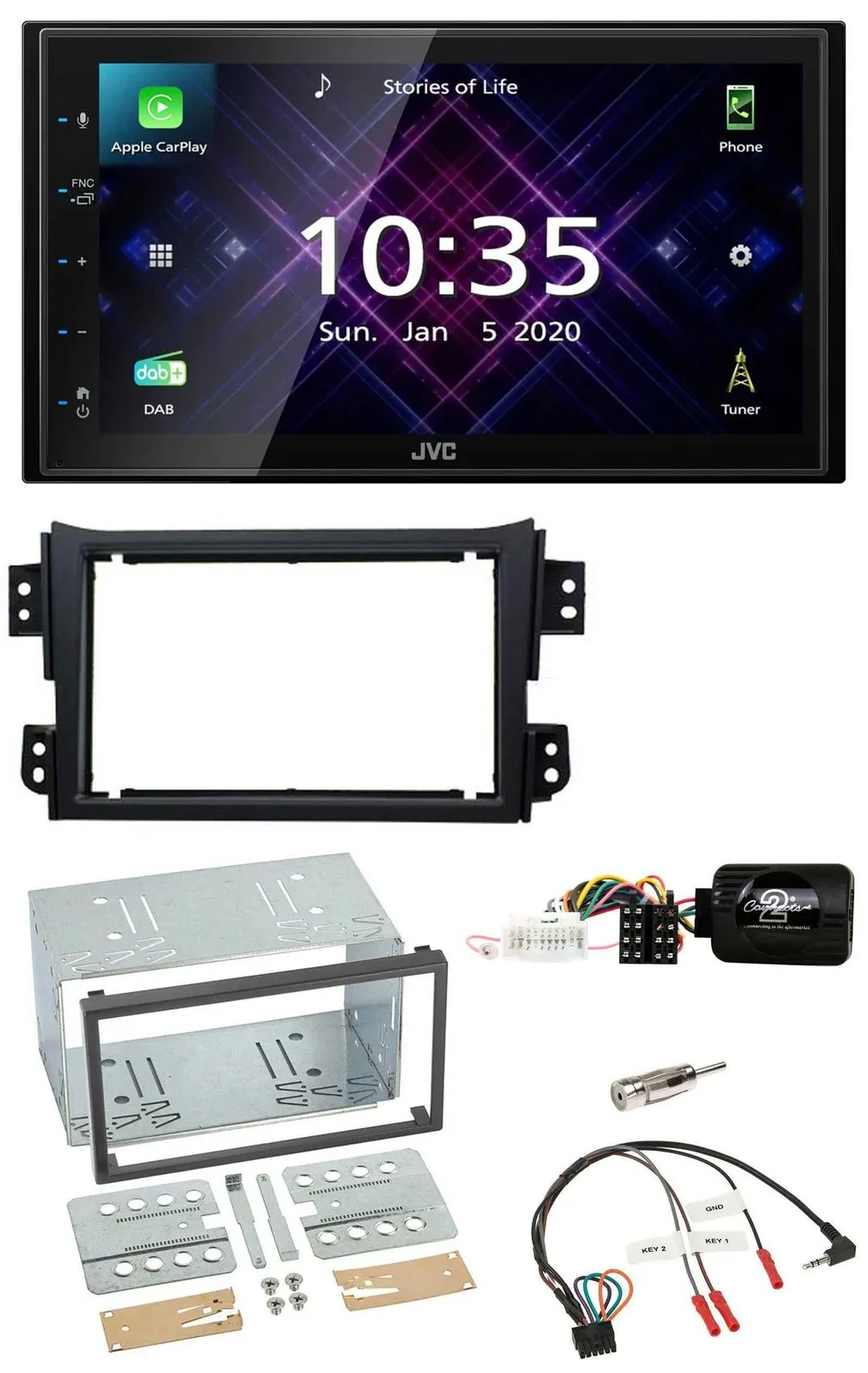 JVC DAB 2DIN Lenkrad Bluetooth USB Autoradio für Opel Agila B Suzuki Splash 2008