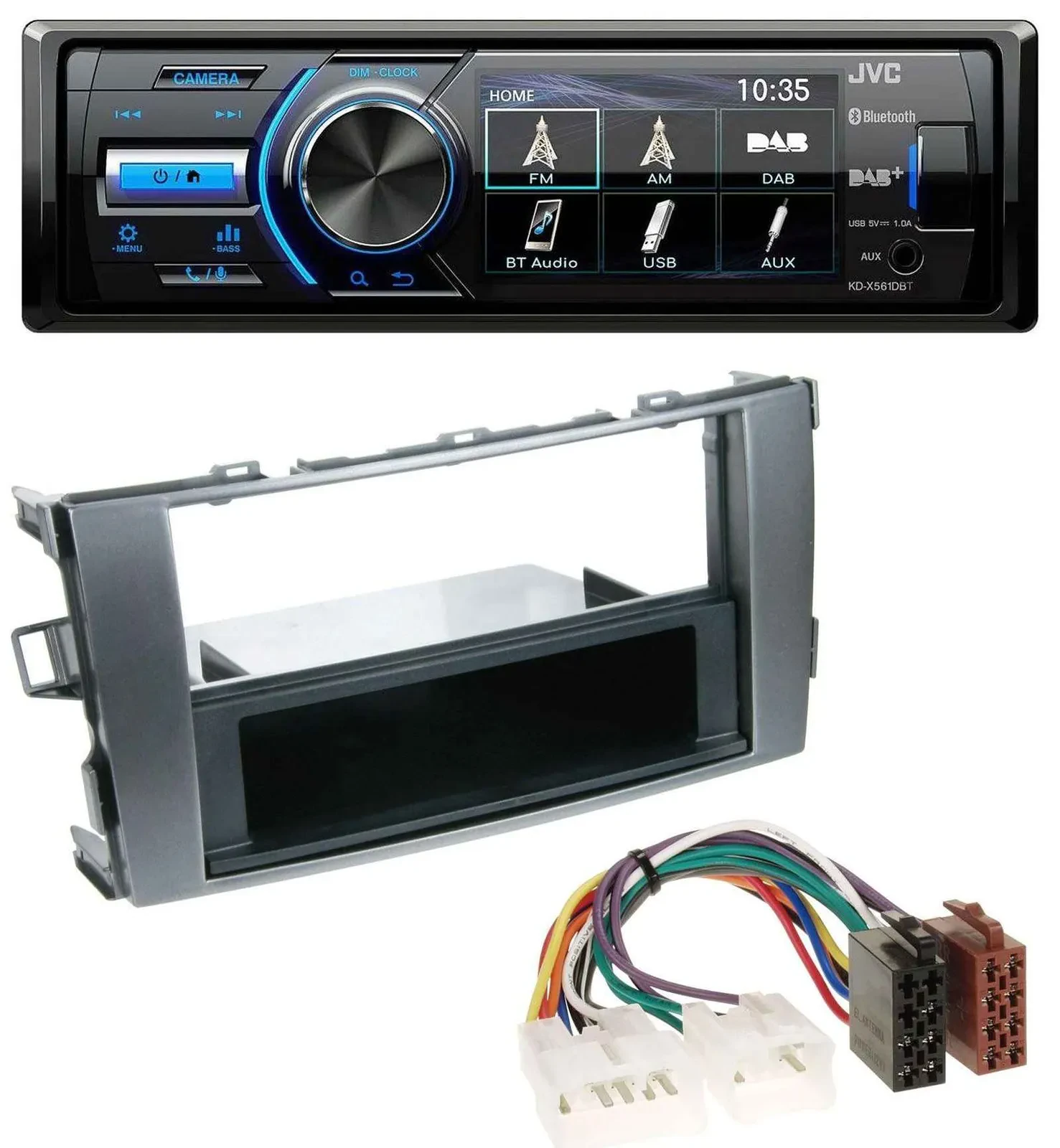 Автомагнитола JVC Bluetooth, MP3, USB, DAB для Toyota Auris 2007–2012, антрацит-серый