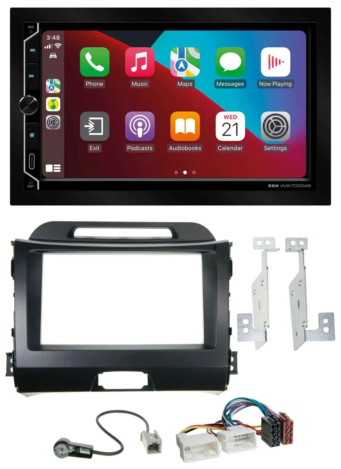 ESX 2DIN DAB USB MP3 Bluetooth Autoradio für Kia Sportage 3 10-15 SL schwarz