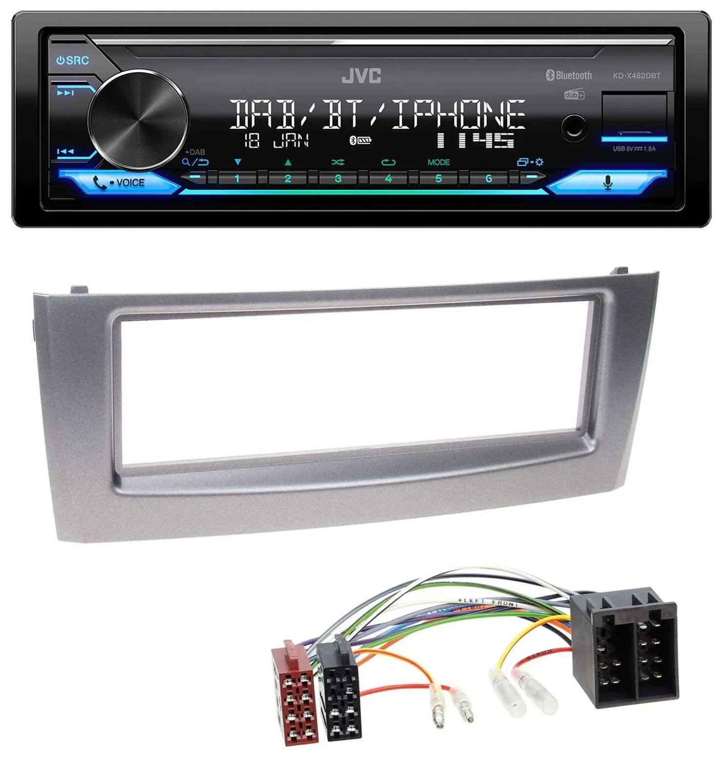 JVC Bluetooth DAB USB MP3 Autoradio für Fiat Punto Grande Punto ab 05 grau