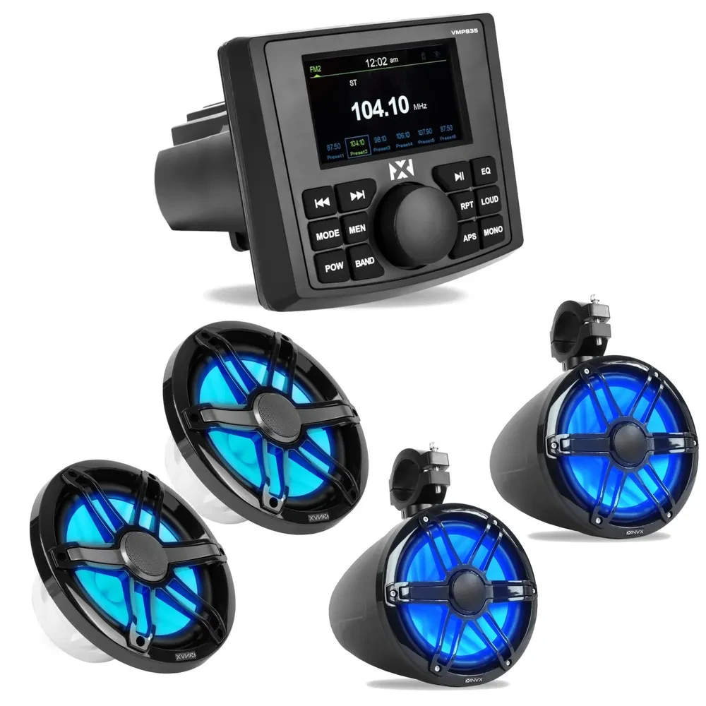 Автомагнитола для лодки NVX VMPS35 + MVSP8 + MVTSP8B x2 (набор) Bluetooth