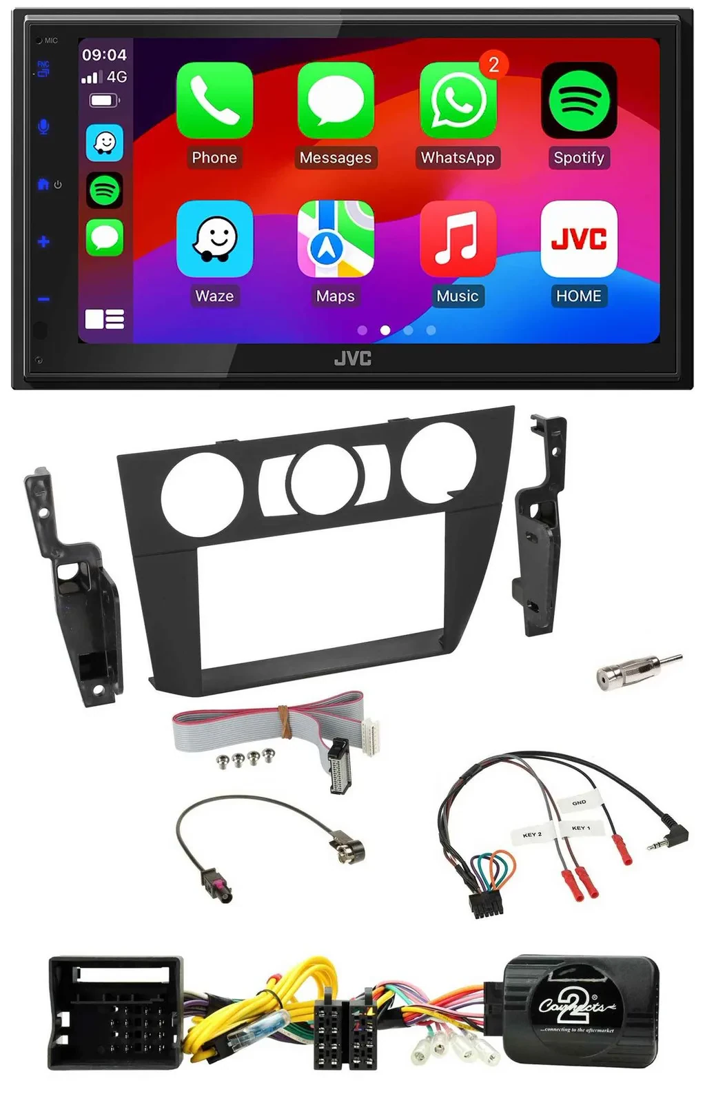 Автомагнитола для BMW 3 серии (2005–2013, ручной климат) JVC 2DIN, DAB, Bluetooth, USB