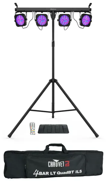 Chauvet DJ 4BAR LT QuadBT ILS Bluetooth Wash Lighting Kit+Tripod+Bags+Footswitch